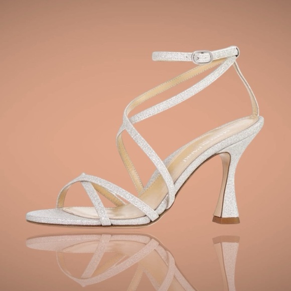 NWT Marion Parke ‘Lottie’ Strappy Flared Heel Sandals in “Glitter Chalk” Size 10 - Picture 2 of 12